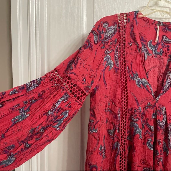 Free People Womens Just the Two of Us Balloon Sleeve Tunic Top Mini Dress Small - Picture 5 of 12